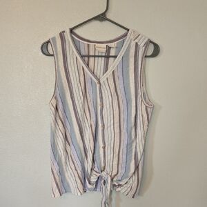 Rachel Zoe | Knot Front Striped Linen Tank Top Size Large